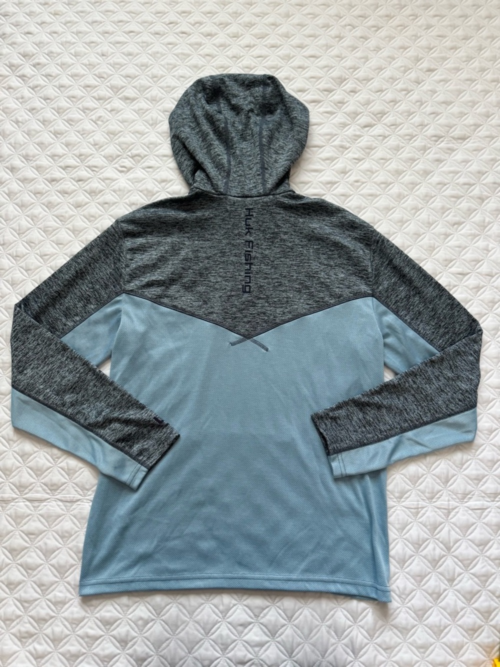 Huk Coldfront Icon X Long Sleeve Hoodie Baltic Sea Heather Fishing Size S - Picture 14 of 16